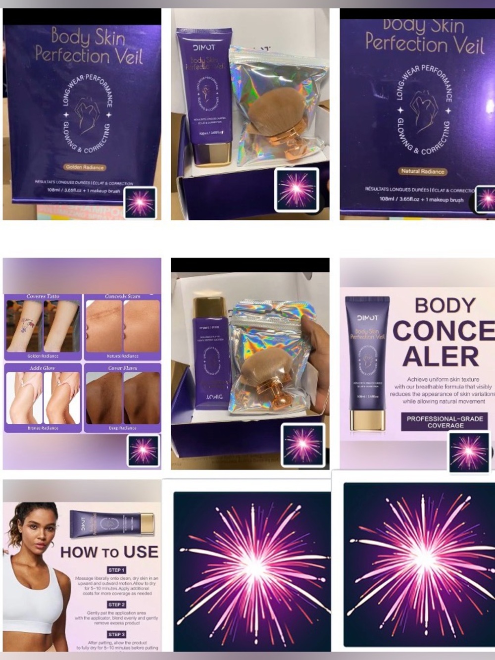 DIMOT KOREAN Body Skin PERFECTION COVERAGE Veil Purple w/Buffer Brush NEW SEALED